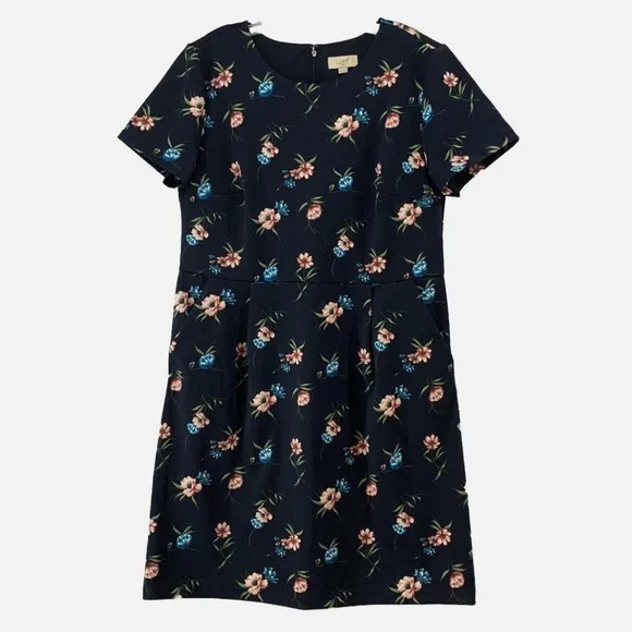 Ann Taylor LOFT outlet womens size 16 navy blue floral pocket midi dress NWT